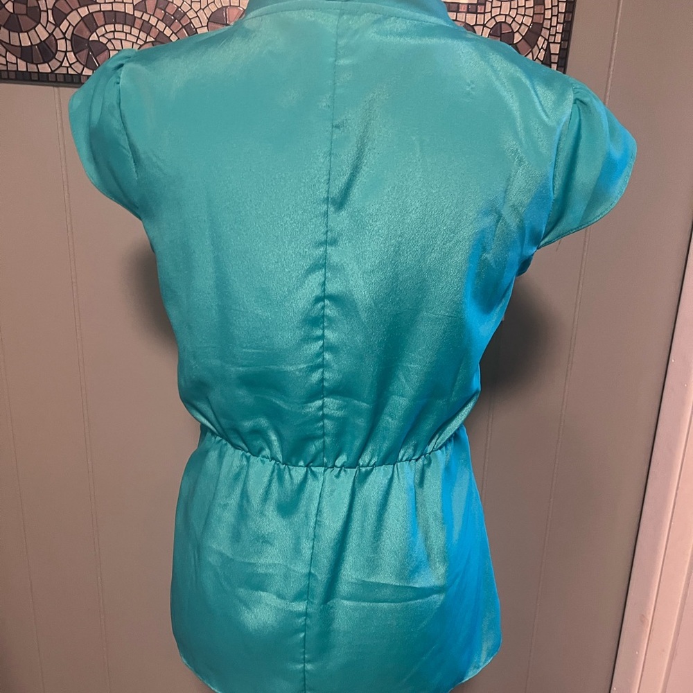 Banana Republic Teal Draped Short Sleeve Sleeveless Blouse Size XS - Picture 4 of 6